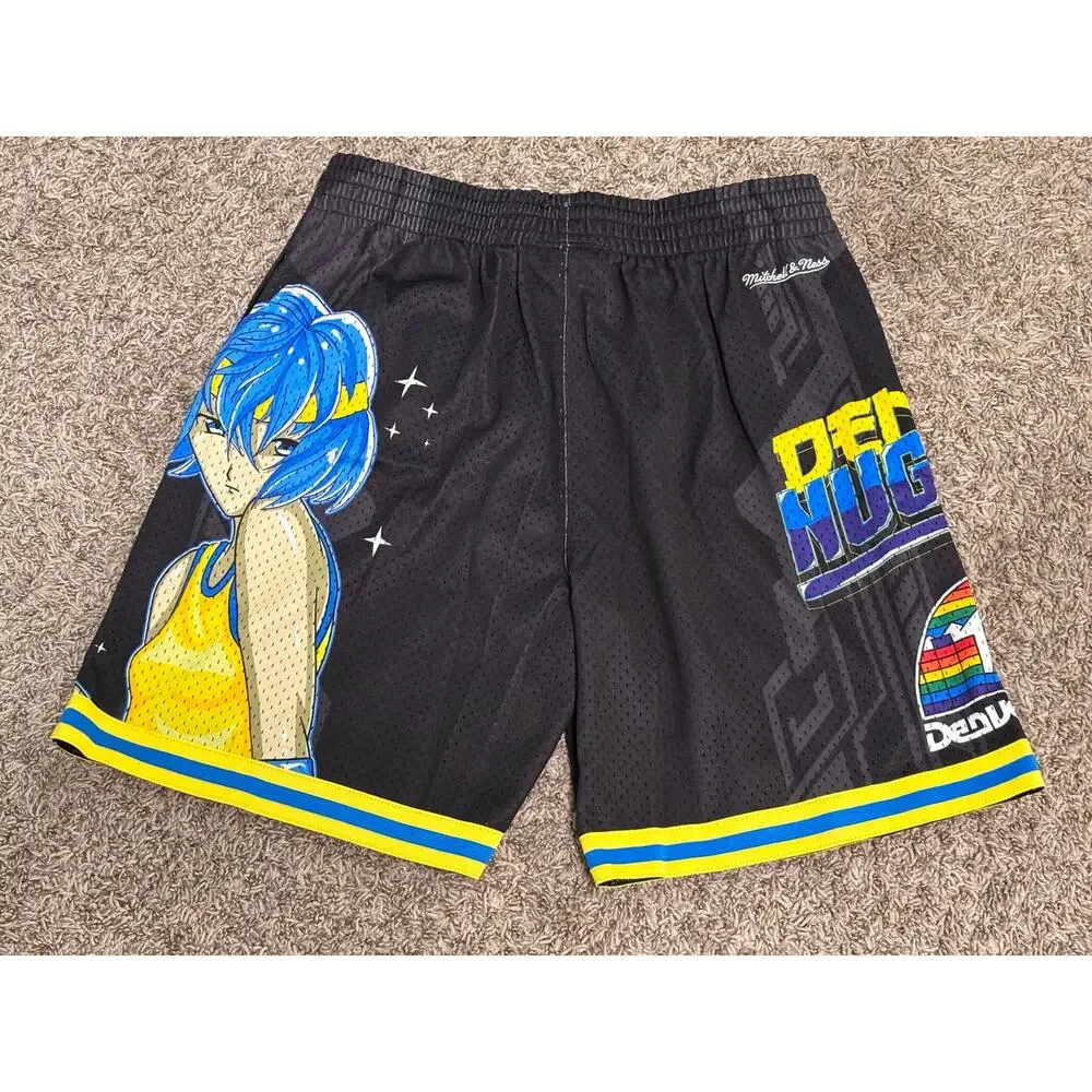 Denver Nuggets Mitchell & Ness NBA HWC Black Short Anime Mens Large L NWOT New